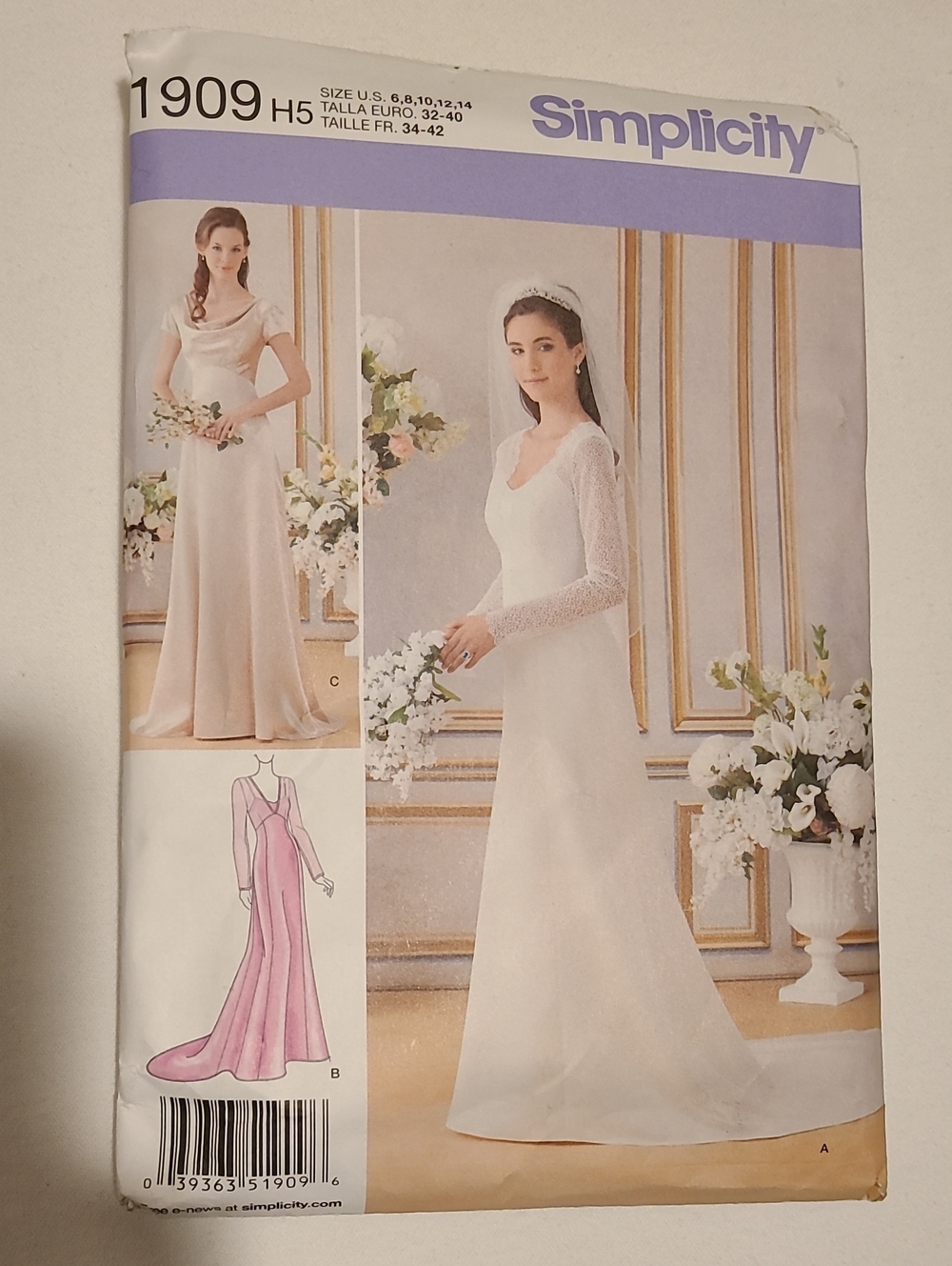 Simplicity 1909 H5 Wedding Dress Gown Sheeth Size 6 To 14, Uncut Pattern Sewing